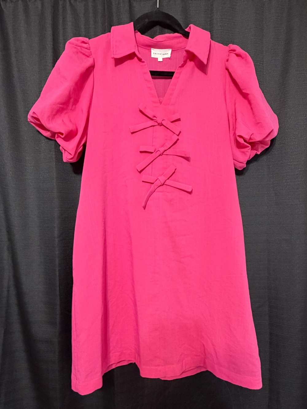 Entro Pink Tie-Front Puff Sleeve Shift Dress